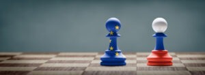 EU and Russia conflict. 3D illustration.